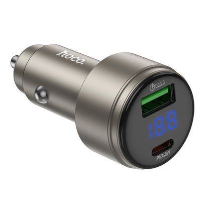 HOCO Z57B Glorious 63W dual-port digital display PD45W+QC3.0 car charger metal Gray