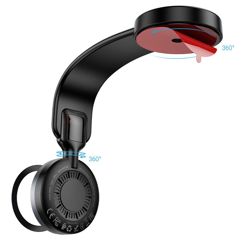 HOCO HW29 Totem ring magnetic wireless fast charging car holder(center console) black metal gray