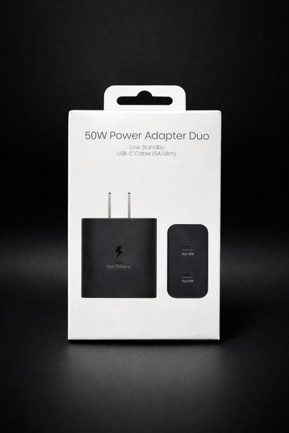 50W Duo Adapter Wall Charger Samsung No Logo Box Black