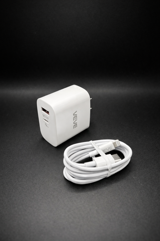 3A3A 25W Quick Charger Type C + USB A With Type-C to Lightning Cable