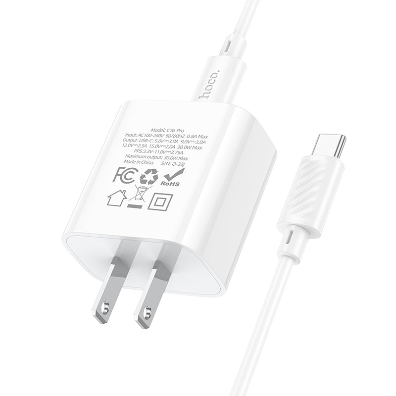 HOCO C76 Pro Majestic single port PD30W charger set(Type-C to Type-C)(US) white