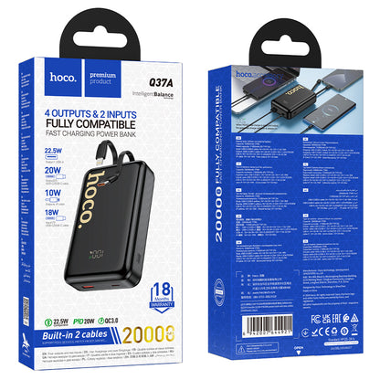 HOCO Q37A Graceful 22.5W+PD20W power bank with two cables(20000mAh) black