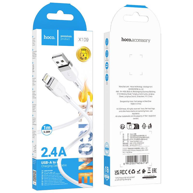 HOCO X109 Energy PD silicone charging data cable iP(L=1M) white
