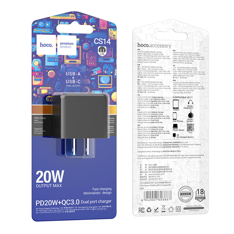 HOCO CS14 Ocean PD20W+QC3.0 charger(US) black