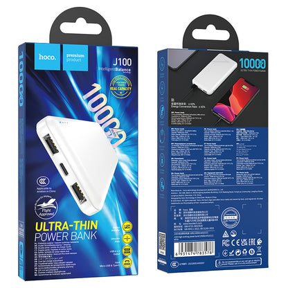 Hoco J100 10000mAh Ultra-Thin Power Bank - Black