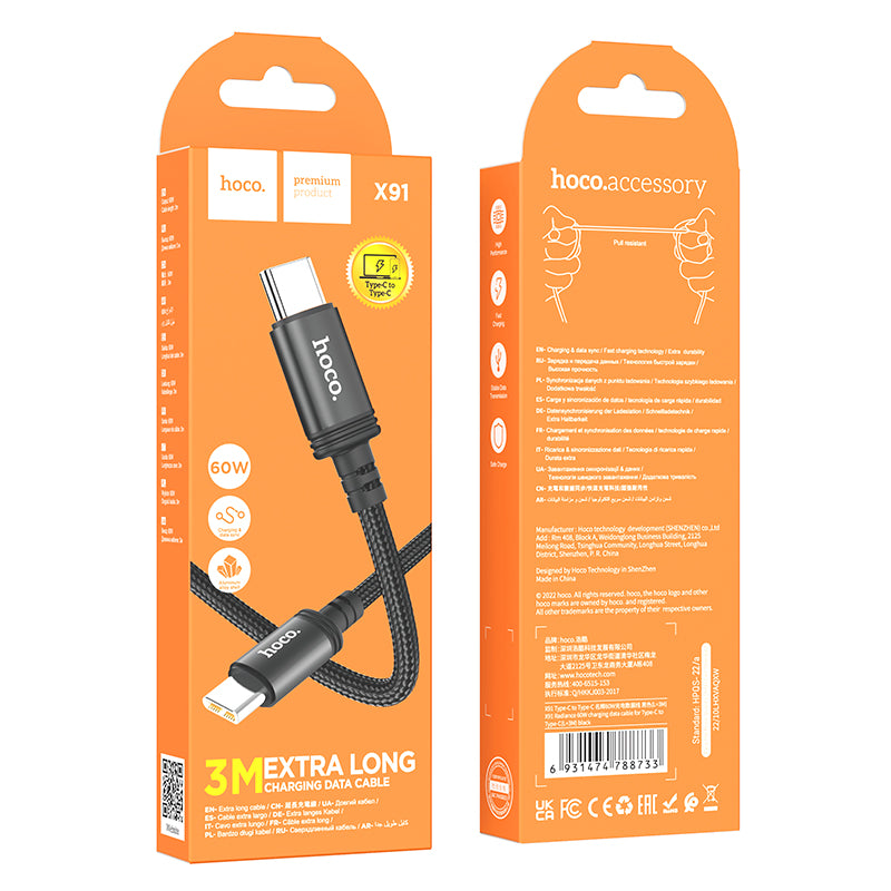 HOCO X91 Radiance 60W charging data cable for Type-C to Type-C(L=3M) black