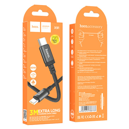 HOCO X91 Radiance 60W charging data cable for Type-C to Type-C(L=3M) black