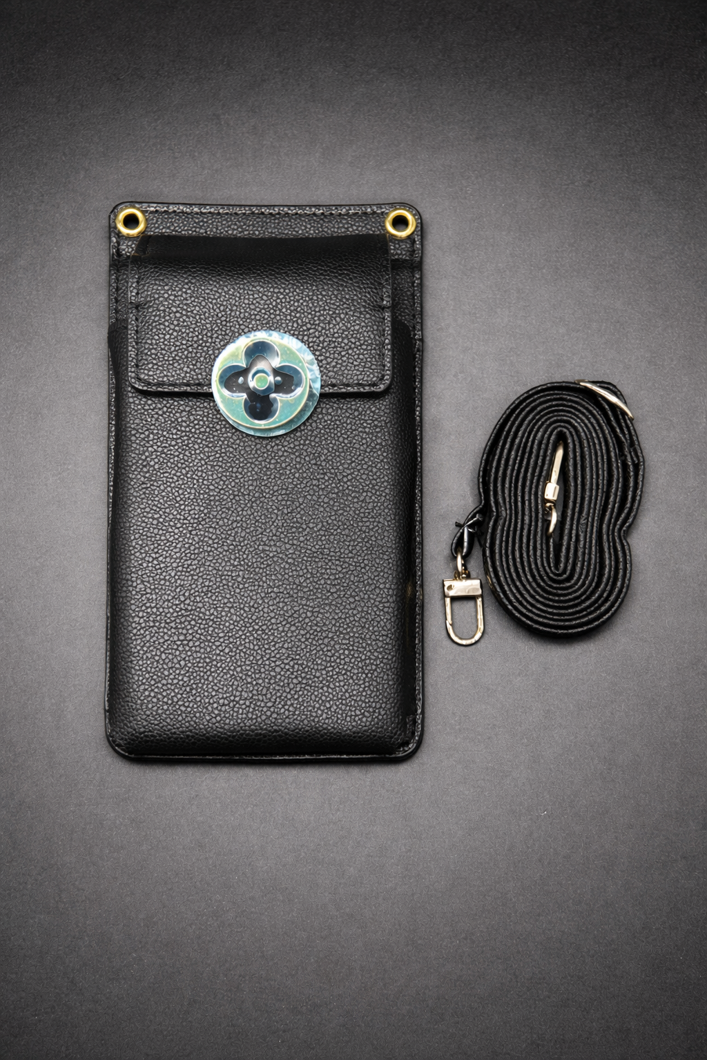 Black Phone Wallet With Strap