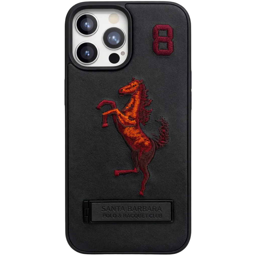 Stallion Leather Case for iPhone 13 Pro Max - Black & Red Horse