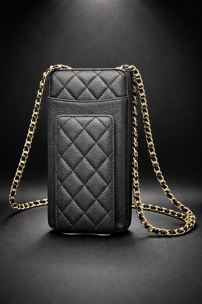 Black Designer Phone Wallet With Strap