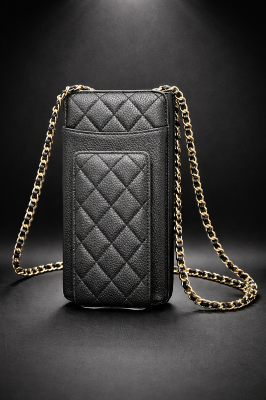 Black Designer Phone Wallet With Strap
