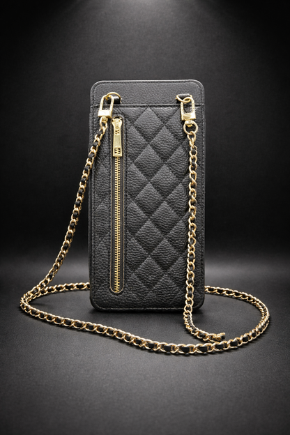 Black Designer Phone Wallet With Strap