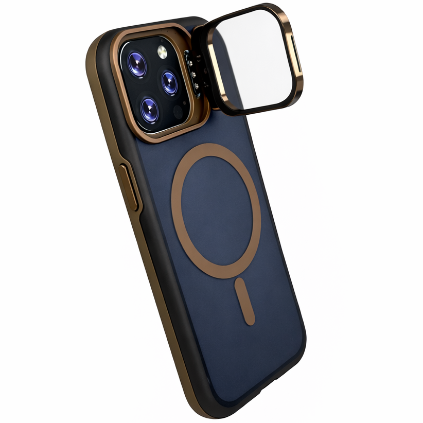 Dual Layer Camera Stand Case iPhone 13 Pro Max - Gold Accent Edition