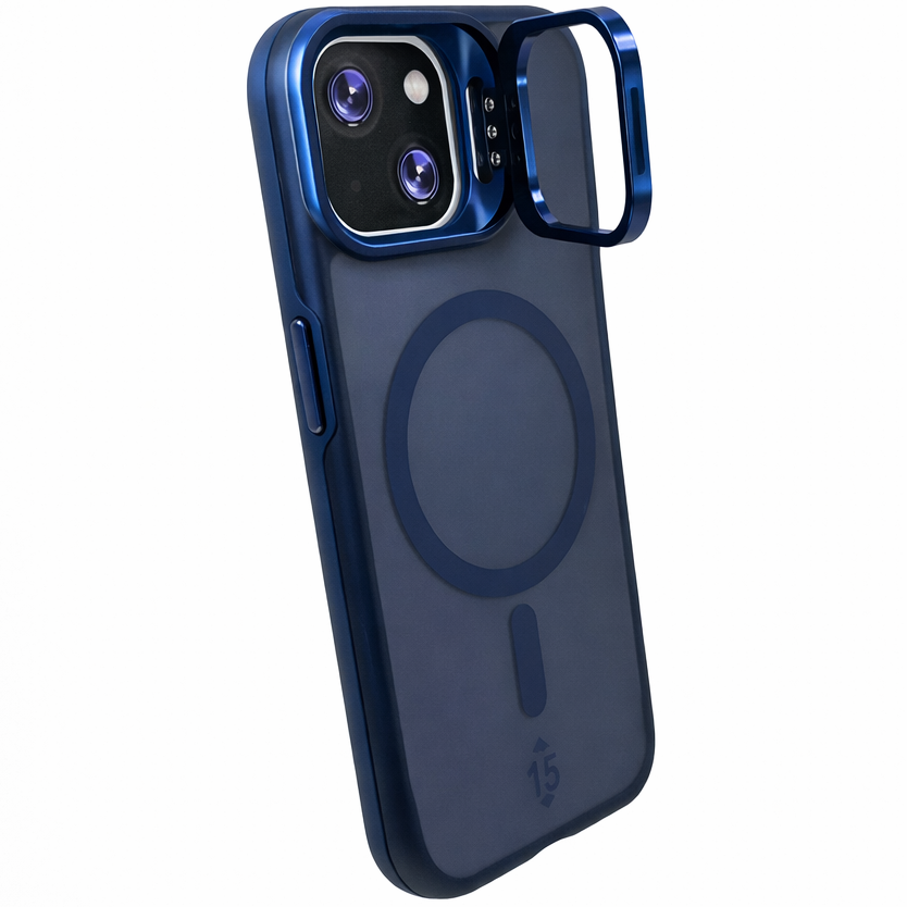Dual Layer Camera Stand Case for iPhone 15 - Navy Blue