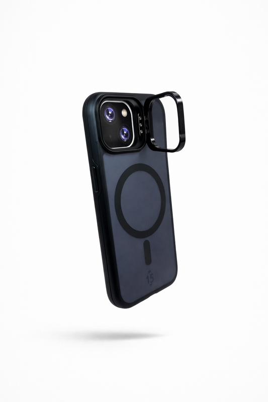 Dual Layer Camera Stand Case for iPhone 15 Black