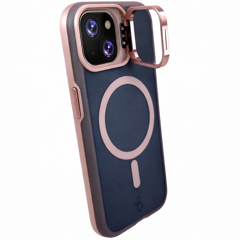 Dual Layer Camera Stand Case for iPhone 15 Pink