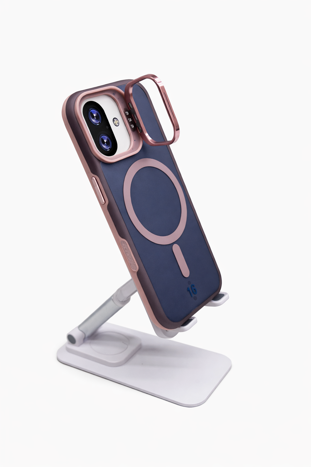 Dual Layer Camera Stand Case for iPhone 16 - Pink