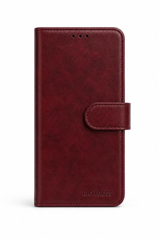 RichBoss Leather Folio Case for Samsung Galaxy S23 - Burgundy/Blue