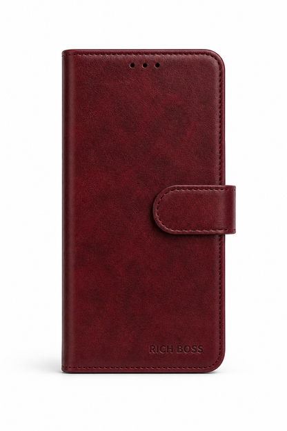 RichBoss Leather Folio Case for Samsung Galaxy S24 FE - Burgundy