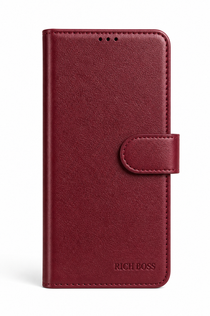 RichBoss Leather Folio Case for Samsung Galaxy S25 FE - Burgundy