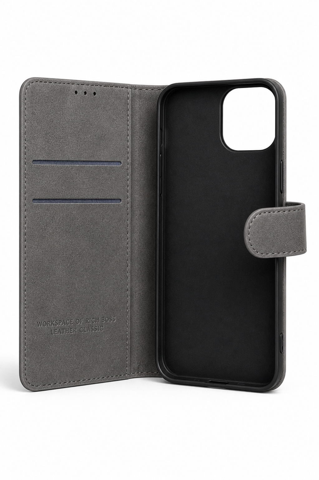 RichBoss Leather Folio Case for iPhone 14 Plus / 15 Plus - Grey