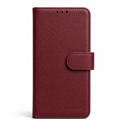 RichBoss Leather Folio Case for iPhone 16 - Burgundy