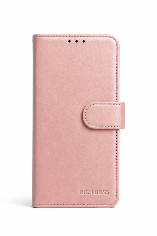 RichBoss Leather Folio Case for iPhone 16 - Pink