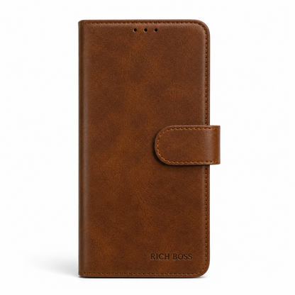 RichBoss Leather Folio Case for iPhone 16 Plus - Brown