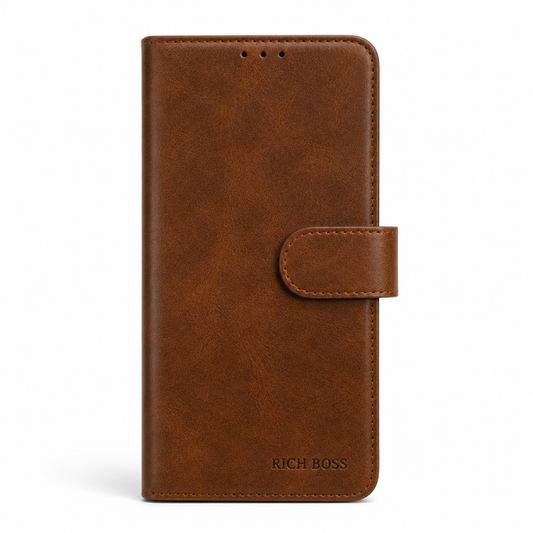 RichBoss Leather Folio Case for iPhone 16 Plus - Brown
