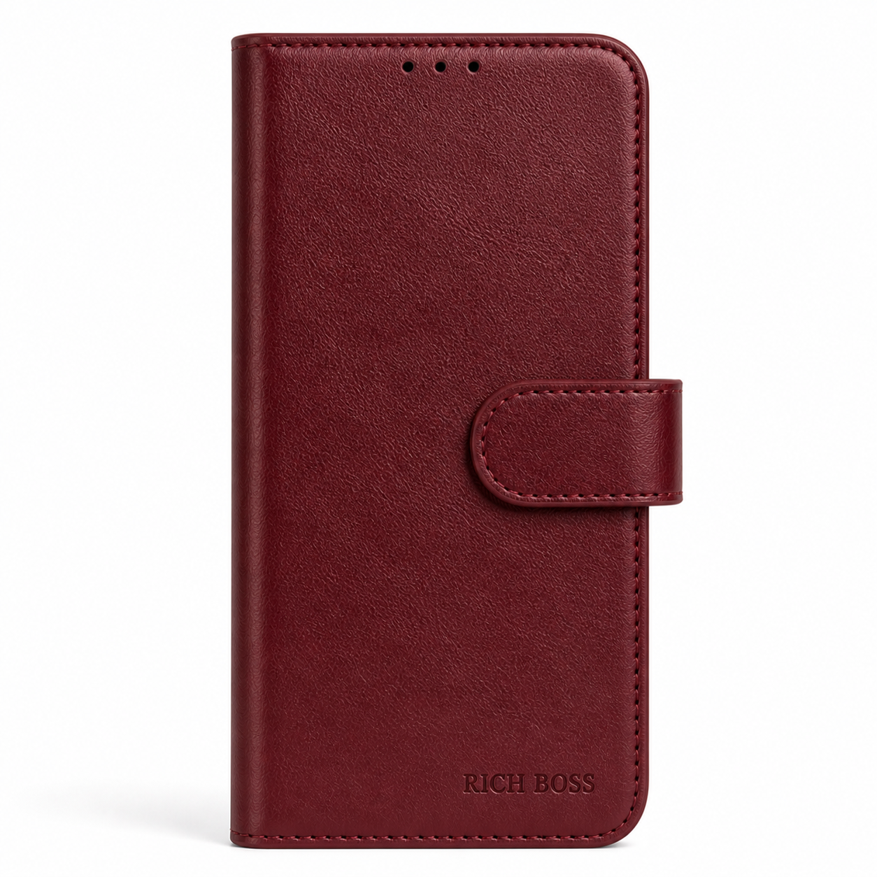 RichBoss Leather Folio Case for iPhone 16 Plus - Burgundy