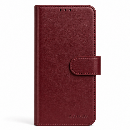RichBoss Leather Folio Case for iPhone 16 Plus - Burgundy