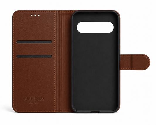 RichBoss Leather Folio Case for Google Pixel 9 / 9 Pro - Brown