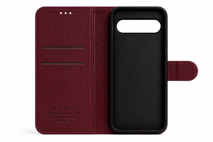 RichBoss Leather Folio Case for Google Pixel 9 / 9 Pro - Burgundy