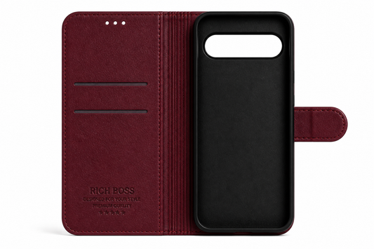 RichBoss Leather Folio Case for Google Pixel 9 / 9 Pro - Burgundy