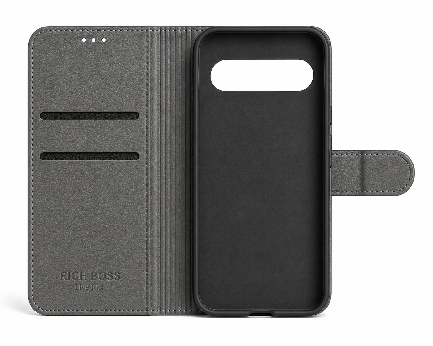 RichBoss Leather Folio Case for Google Pixel 9 / 9 Pro - Grey