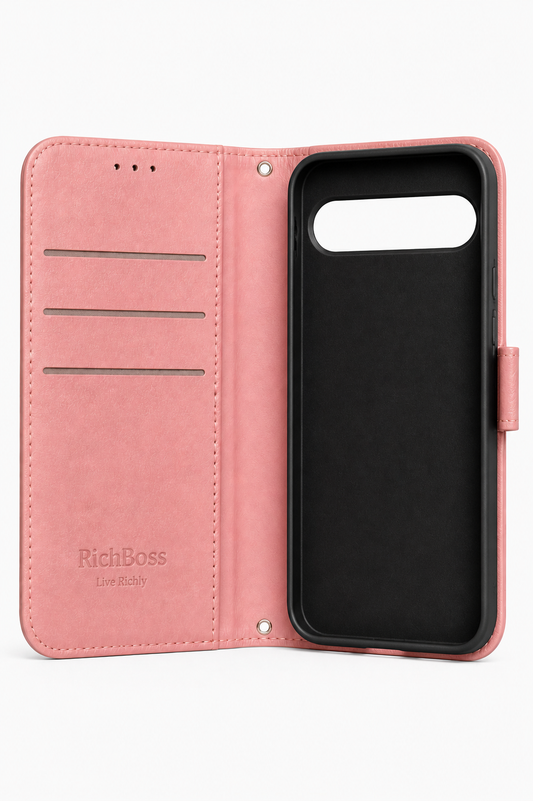 RichBoss Leather Folio Case for Google Pixel 9 / 9 Pro - Pink