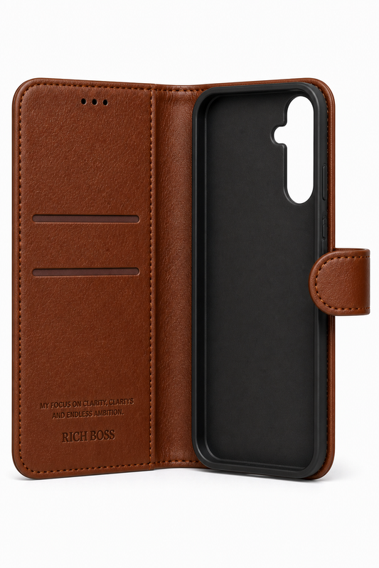RichBoss Leather Folio Case for Samsung Galaxy A36 / A56 - Brown/Grey