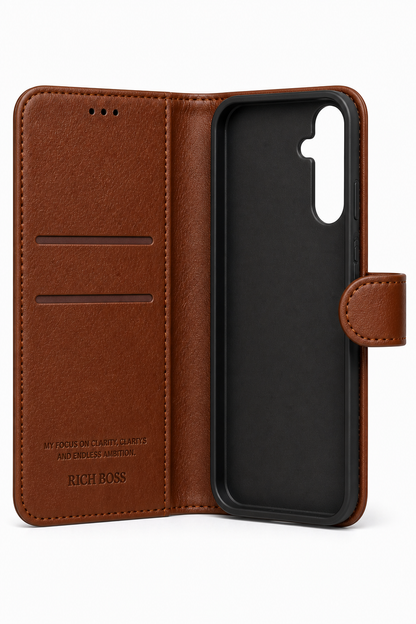 RichBoss Leather Folio Case for Samsung Galaxy S24 FE - Brown
