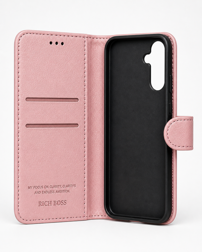 RichBoss Leather Folio Case for Samsung Galaxy S24 FE - Pink