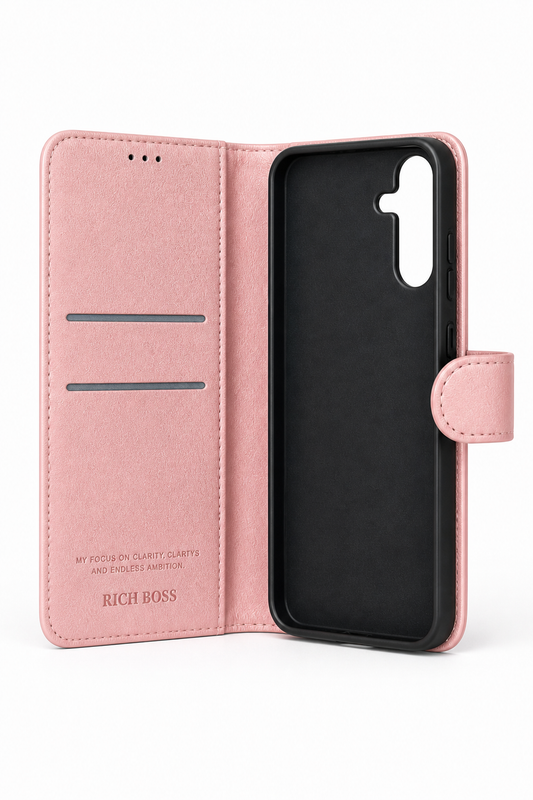 RichBoss Leather Folio Case for Samsung Galaxy S25 FE - Pink