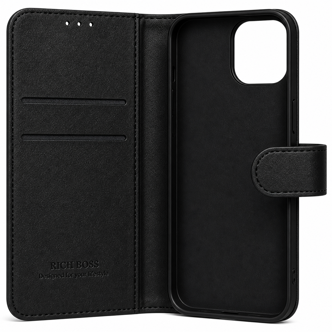 RichBoss Leather Folio Case for iPhone 12 Pro - Black