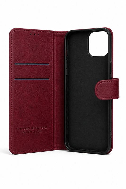 RichBoss Leather Folio Case for iPhone 12 Pro - Burgundy