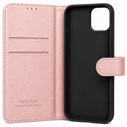 RichBoss Leather Folio Case for iPhone 13 Pro Max - Pink