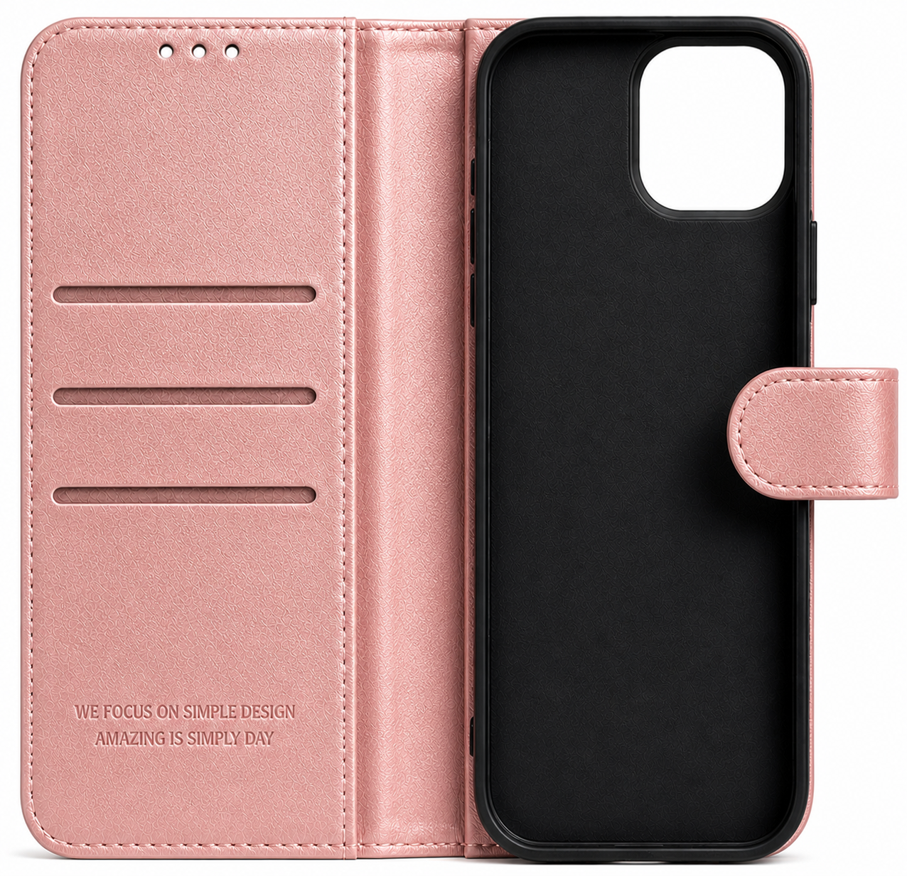 RichBoss Leather Folio Case for iPhone 14 Pro - Burgundy/Pink