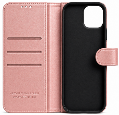 RichBoss Leather Folio Case for iPhone 14 Pro - Burgundy/Pink