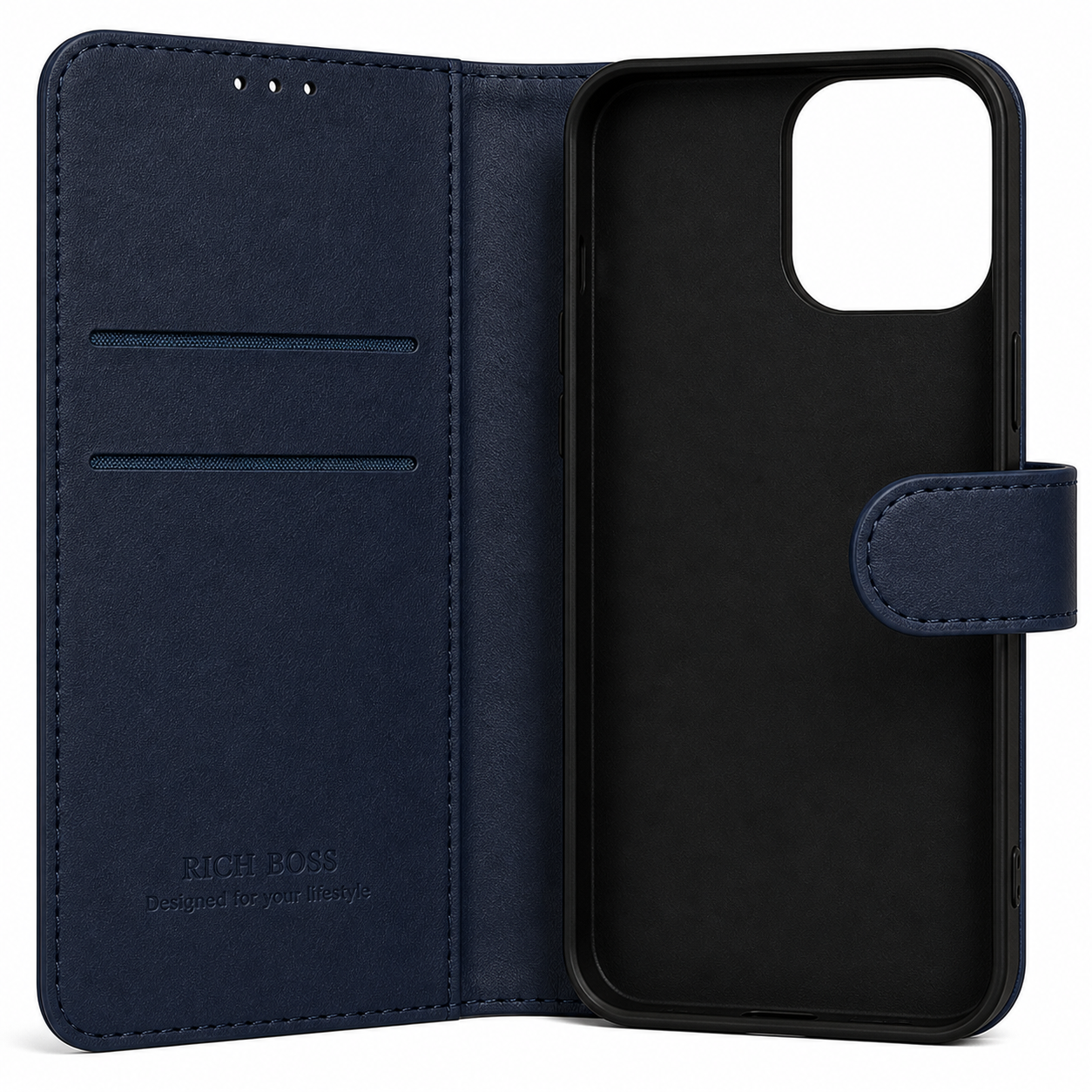 RichBoss Leather Folio Case for iPhone 15 - Blue