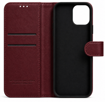 RichBoss Leather Folio Case for iPhone 15 Pro Max - Burgundy