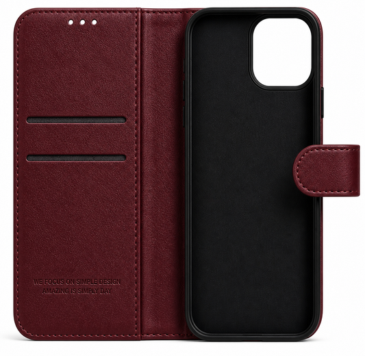 RichBoss Leather Folio Case for iPhone 15 Pro Max - Burgundy