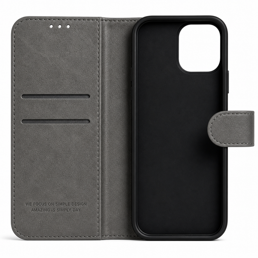 RichBoss Leather Folio Case for iPhone 15 Pro Max - Grey