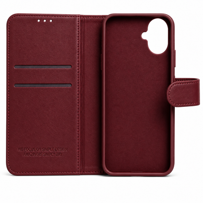 RichBoss Leather Folio Case for iPhone 16 - Burgundy